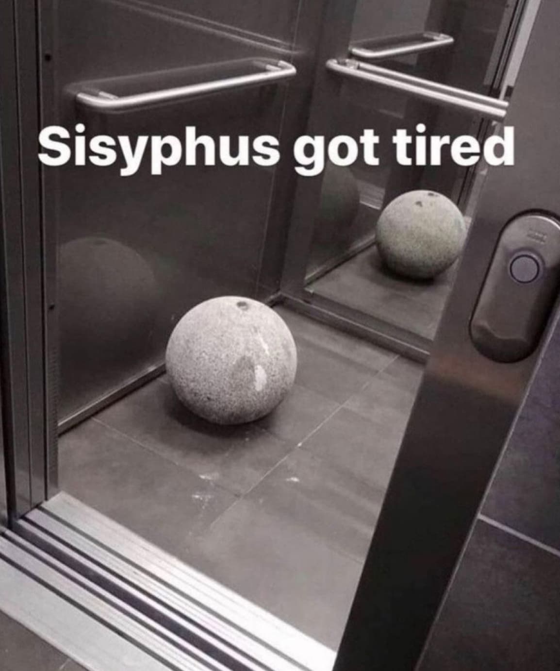 stone ball in elevator - Sisyphus got tired